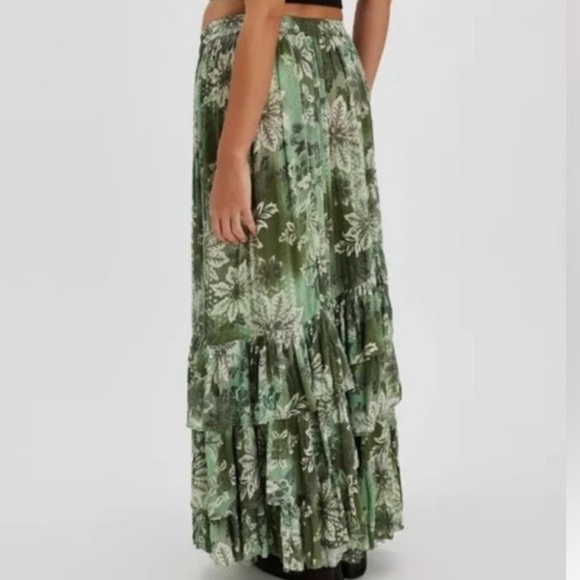 NWOT Free People Marietta Floral Green Maxi Skirt Asymmetrical Flowy Size Small - Picture 3 of 7